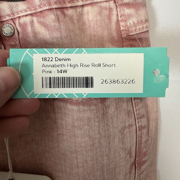 1822 Denim Women’s 14W High Rise Annabeth Roll Short Pink Stretch Summer - Picture 6 of 12